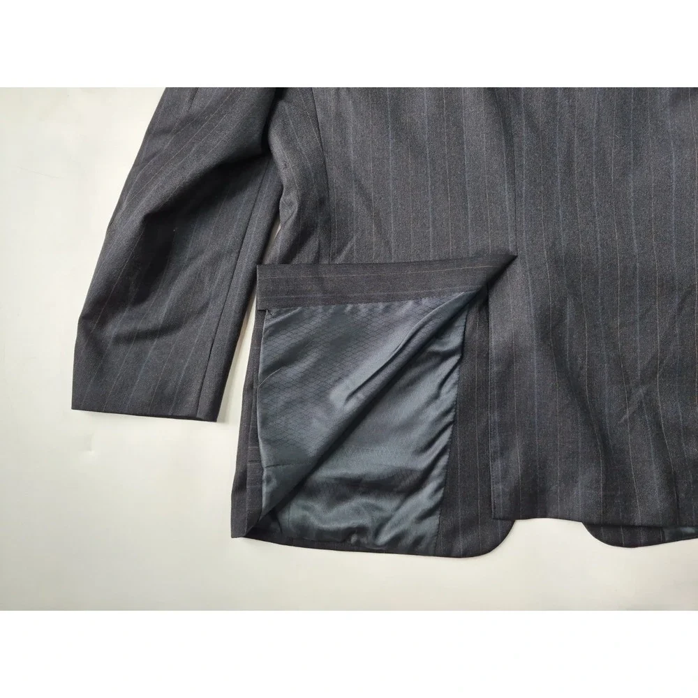 Vtg Hart Schaffner Marx Mens 44R Two Button Wool Sports Coat Navy Stripe USA